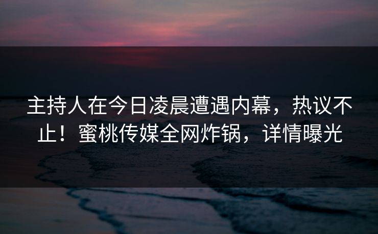 主持人在今日凌晨遭遇内幕，热议不止！蜜桃传媒全网炸锅，详情曝光