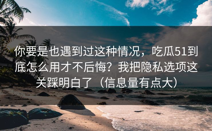你要是也遇到过这种情况，吃瓜51到底怎么用才不后悔？我把隐私选项这关踩明白了（信息量有点大）