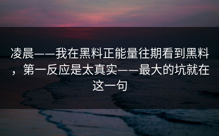 凌晨——我在黑料正能量往期看到黑料，第一反应是太真实——最大的坑就在这一句